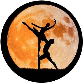 Two ballet dancers, dance in front of the moon.